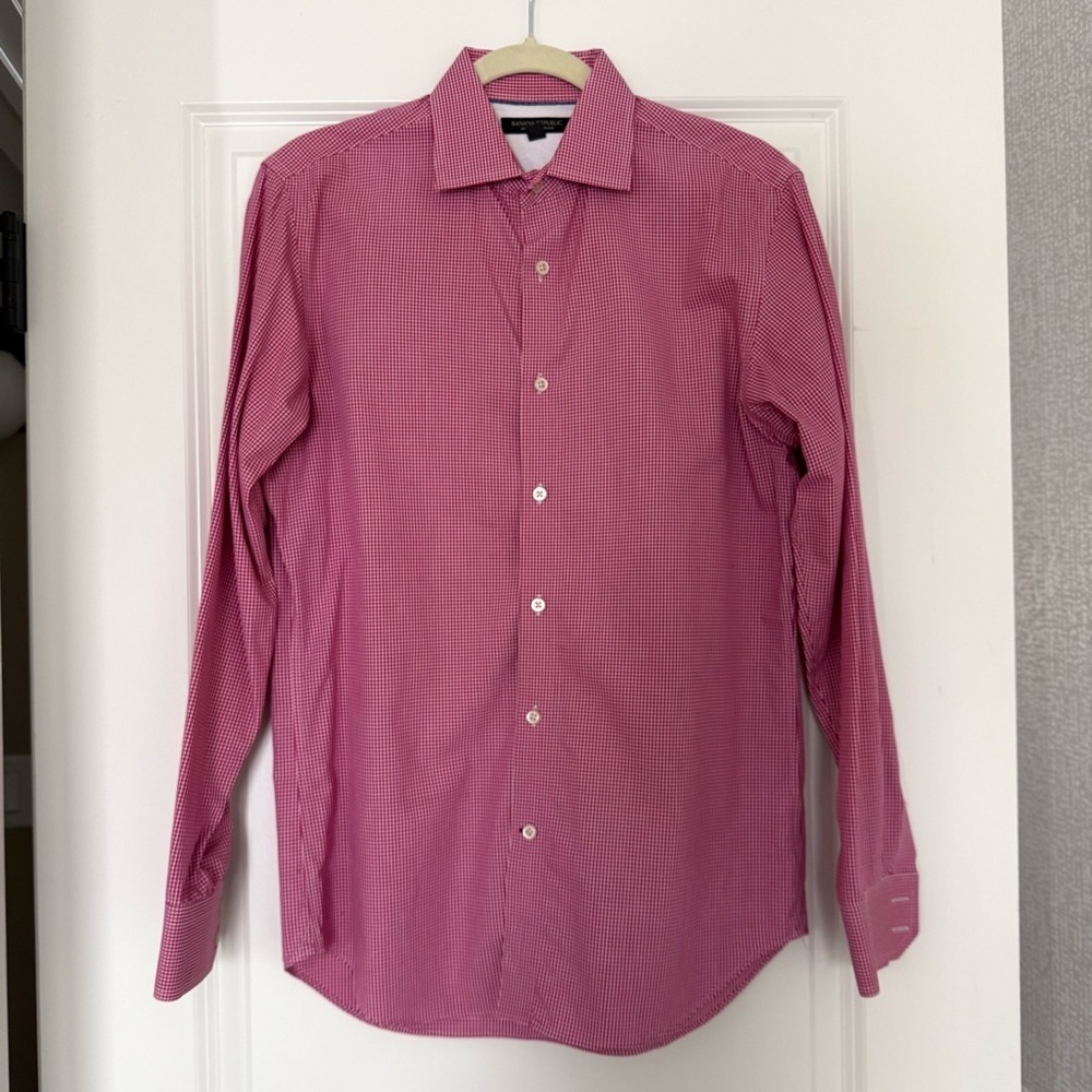 Banana Republic Men's Red & White Dress Shirt Non-Iron Slim Fit Shirt Small